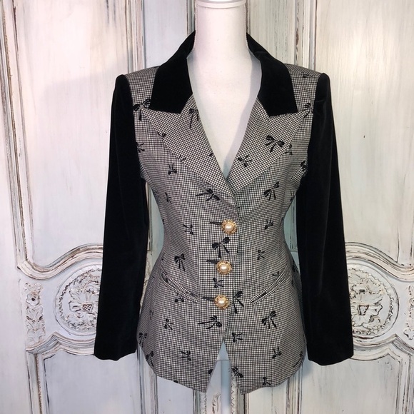 VINTAGE Look Vonn TIF  Collection Black and White Houndstooth Blazer Size 9 - Picture 1 of 15